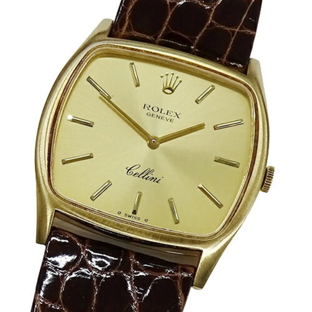 Authenticated Used Rolex ROLEX Cellini 3805 Cal.1600 watch men's hand winding 750YG leather gold brown polished