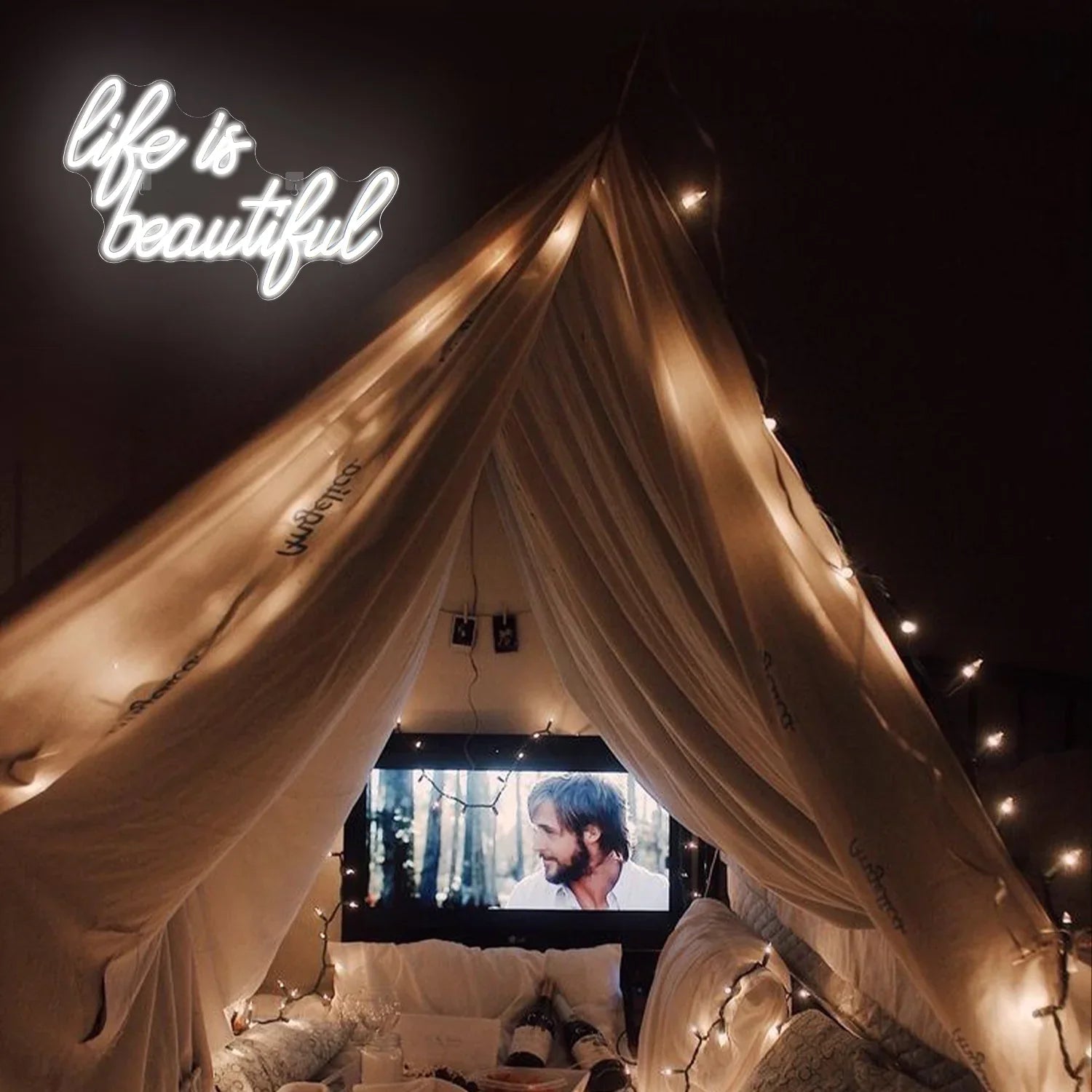 WX&YH Life Is Beautiful LED Neon Light Signs USB Power for Home Bedroom Office Shop Wedding Party Decoration