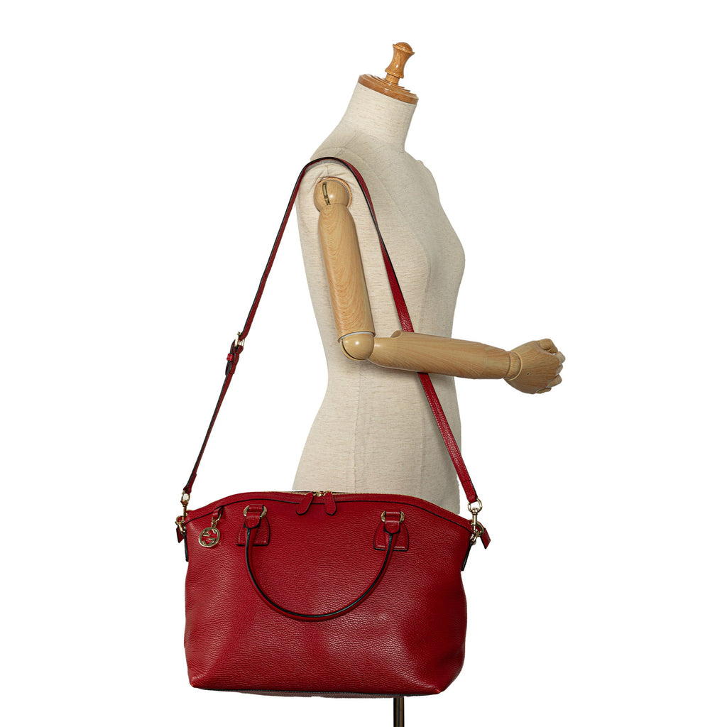 Pre-Owned Authenticated Gucci Convertible GG Charm Dome Satchel Calf Leather Red Unisex (Good)