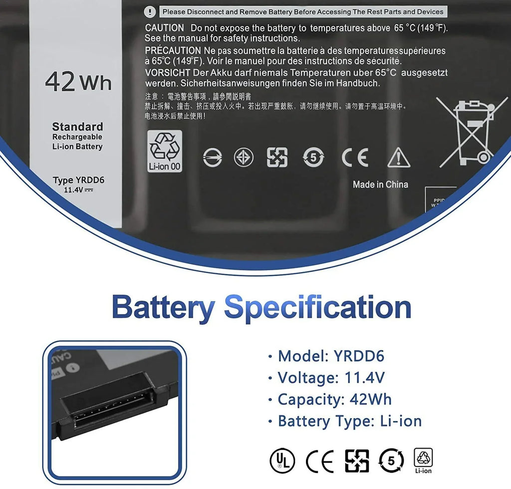 YRDD6 Battery For  Inspiron 3493 3582 3583 3584 3793 Latitude 3310 VM732