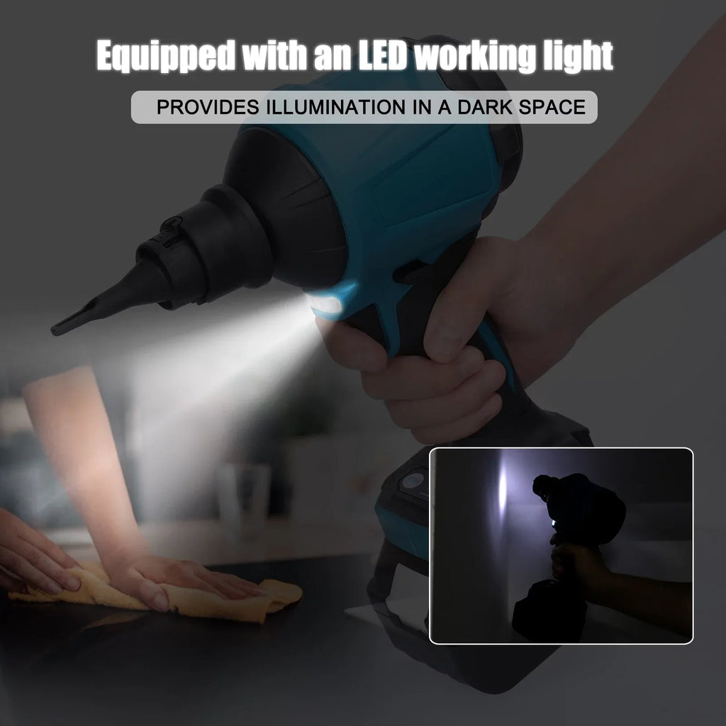 Electric Cordless Dust Blower, Rechargeable Air Dust Machine Stepless Speed Change, LED Working Light