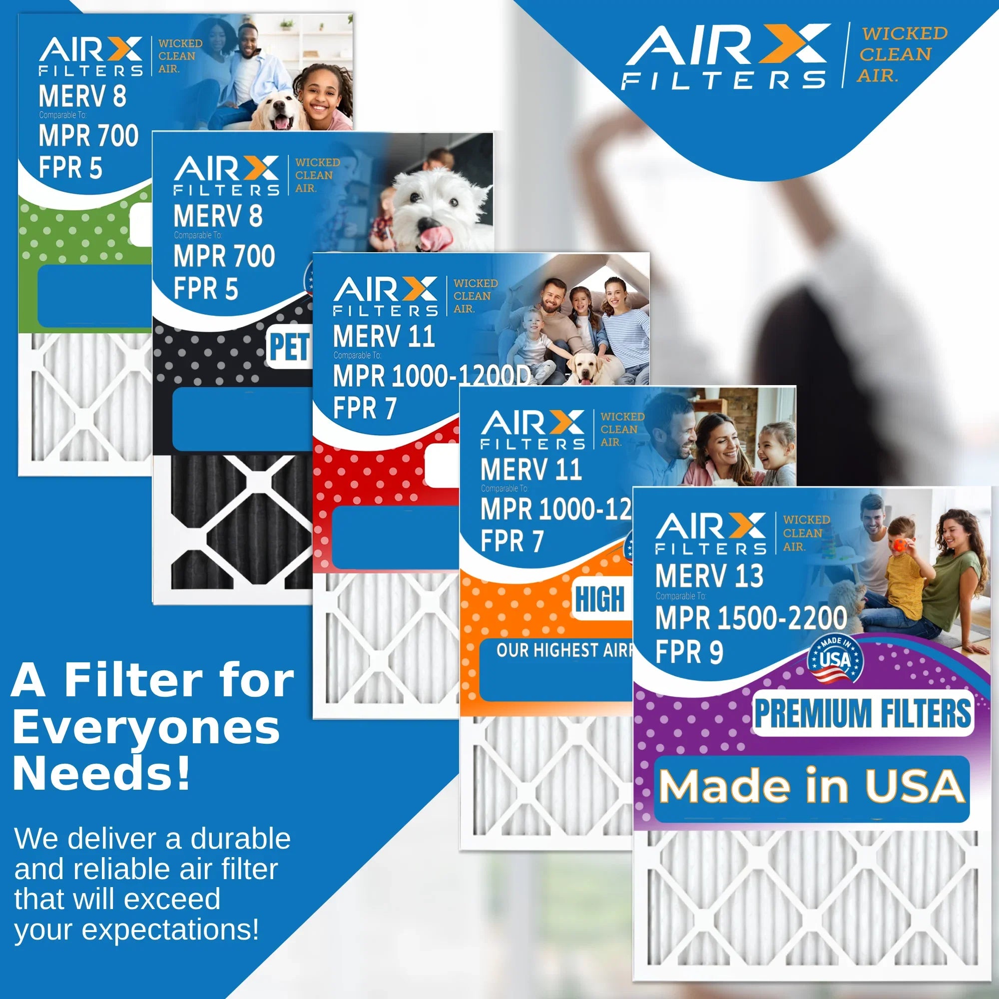 20x20x5 Air Filter MERV 11 Comparable to MPR 1000, MPR 1200 & FPR 7 matching with Skuttle 000-0448-003 Premium USA Made 20x20x5 Furnace Filter 2 Pack by AIRX FILTERS WICKED CLEAN AIR.