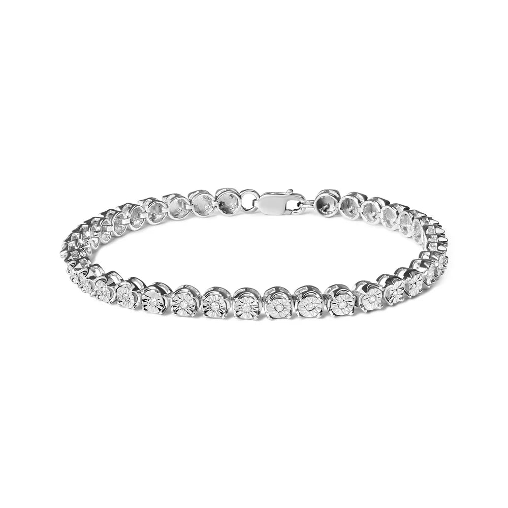 Haus of Brilliance .925 Sterling Silver 1/10 Cttw Womens Miracle Set Round cut Box Clasp Diamond and Bead Link 7.25" Tennis Bracelet (I-J Color, I2-I3 Clarity)