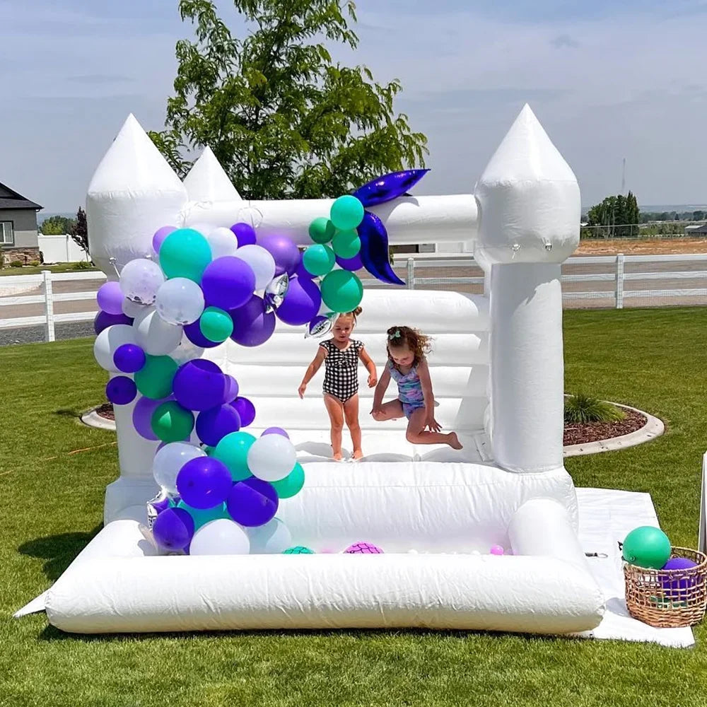 Connsann White Bounce House  Commericial Grade PVC  Jump Castle with Blower & Ball Pit  for Kids Outdoor Indoor Party