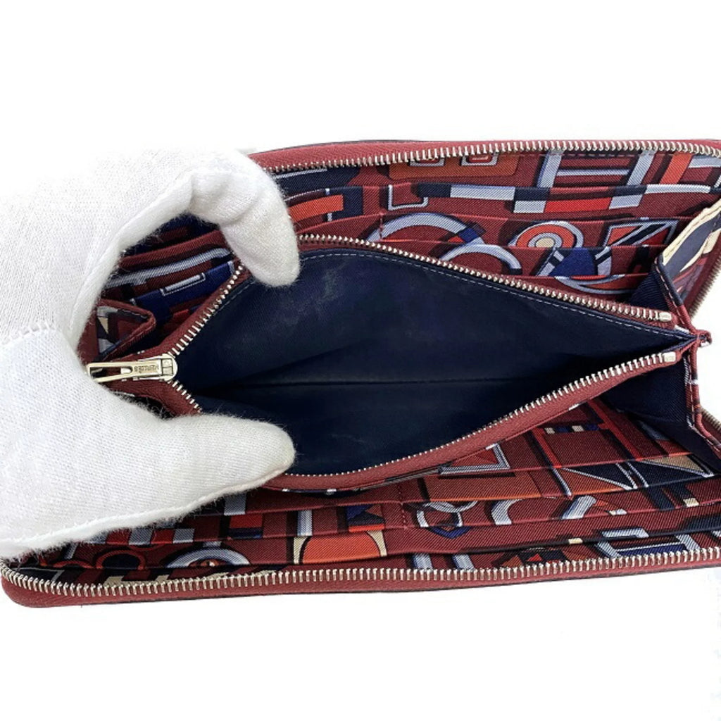 Pre-Owned Hermes Long Wallet Azap Bordeaux Rouge Glenat Silk In Leather Epson HERMES Round Ladies (Good)