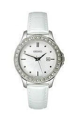 Seiko Women's Leather Brushed Silver-Tone Dial Watch #SXDF93