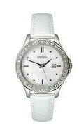 Seiko Women's Leather Brushed Silver-Tone Dial Watch #SXDF93