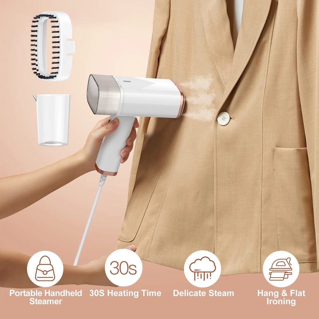 iMounTEK 1000W Portable Handheld Steamer with Brush Foldable Travel Electric Steamer for Garments Clothing Wrinkles Remover 30S Heat up 120ML liquid Tank, White