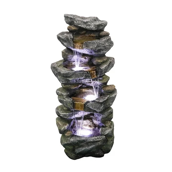 Fithood 40inches High Stacked Simulated Rock aqua Fountain with LED Lights