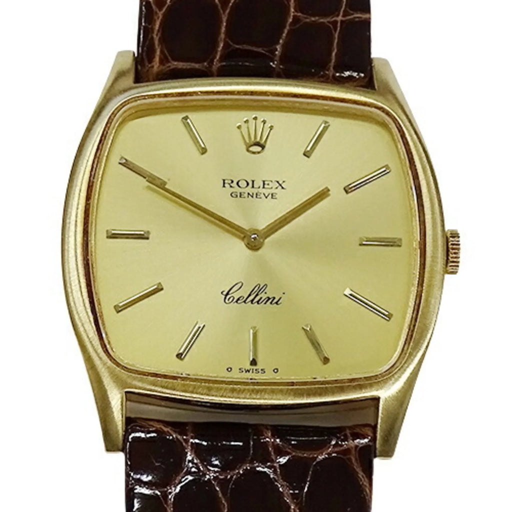 Authenticated Used Rolex ROLEX Cellini 3805 Cal.1600 watch men's hand winding 750YG leather gold brown polished