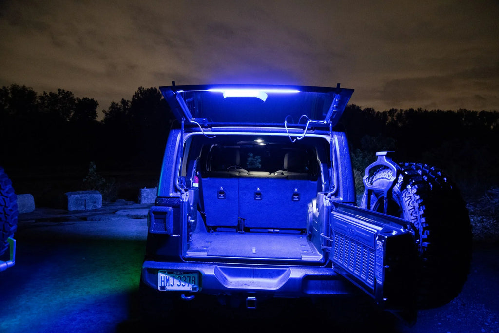 Fits All Jeep Wranglers Hardtop Models  of CJ, TJ, LJ, JK, JKU, JL,JLU  from 1987 -2023.. Brawlee Silicone RGB Interior Bluetooth Light Bar with Remote By Done Right LED
