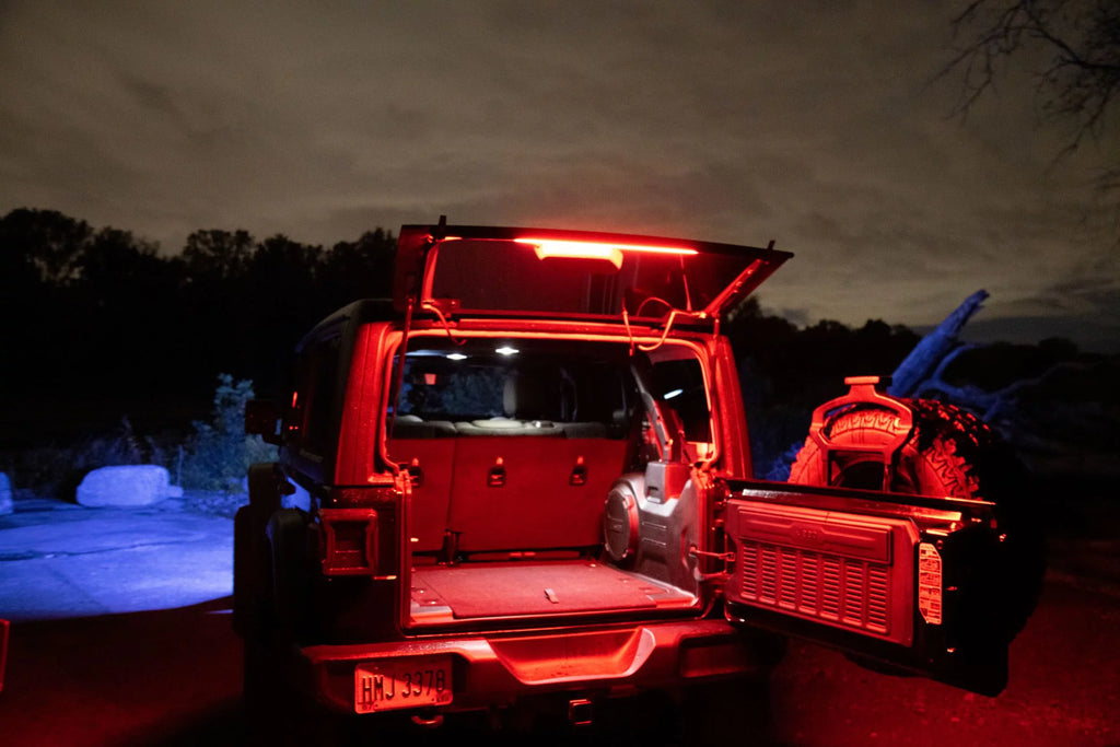 Fits All Jeep Wranglers Hardtop Models  of CJ, TJ, LJ, JK, JKU, JL,JLU  from 1987 -2023.. Brawlee Silicone RGB Interior Bluetooth Light Bar with Remote By Done Right LED