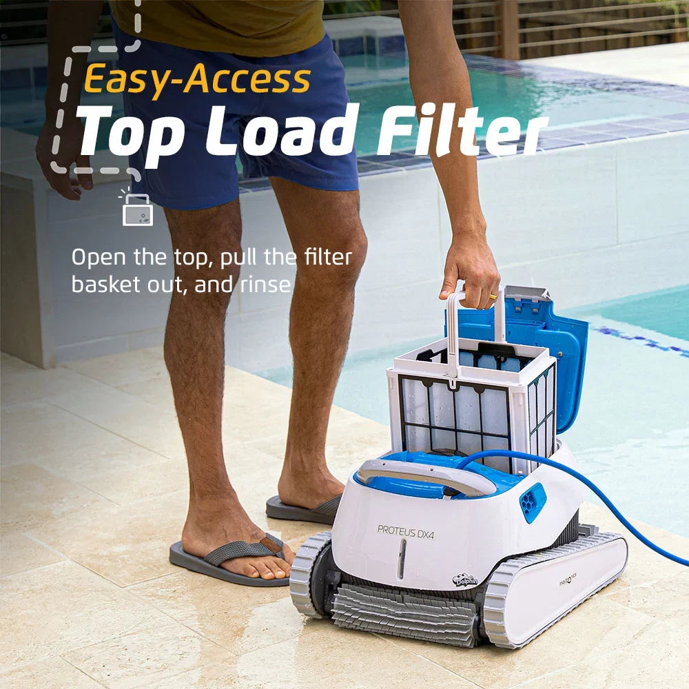 Dolphin Proteus DX4 Robotic Pool Vacuum Cleaner — Wall Climbing Capability — Powerful Waterline Scrubbing — Ideal for All Pool Types up to 50 FT in Length