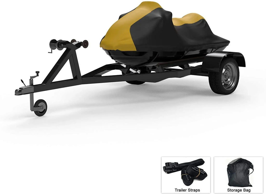 Weatherproof Jet Ski Covers for SEA DOO Wake PRO 230 2022 - Yellow/Black Color - All climate - Trailerable - Protects from Rain, Sun, UV Rays, and More! Includes Trailer Straps and Storage Bag