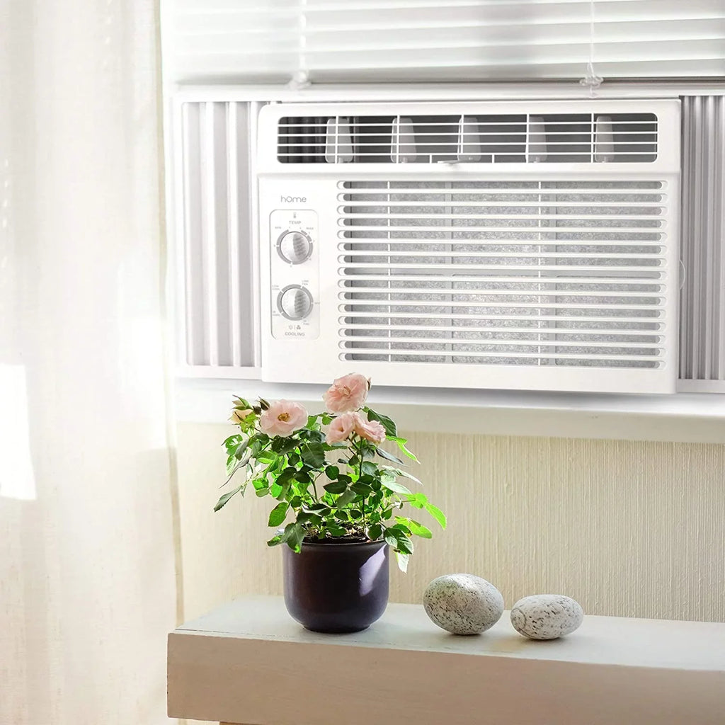 Ft.. hOmeLabs Window Air Conditioner 5000 BTU - Easy Mechanical Control Compact AC Unit with Washable Reusable Filter, 2 Cooling Speeds, 2 Fan Speeds - Ideal for Bedroom and Rooms up to 150 Sq