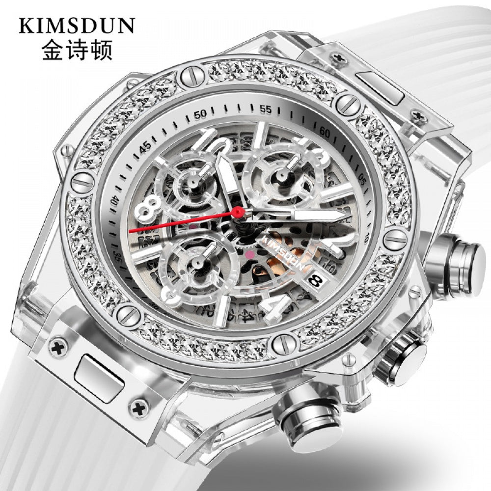 Jinshidun Brand Diamond-Embedded Transparent Quartz Watch Waterproof Net Red Watch Men's Lady Couple Watch Fashion Best-Seller on Douyin