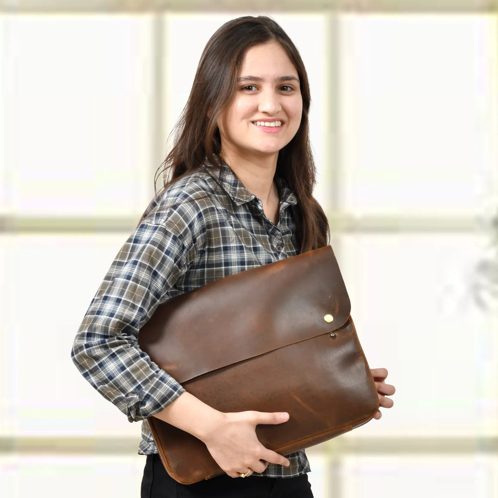 Top Grain Leather Portfolio Envelope Document File Folder MacBook Holder Sleeve Case Folio
