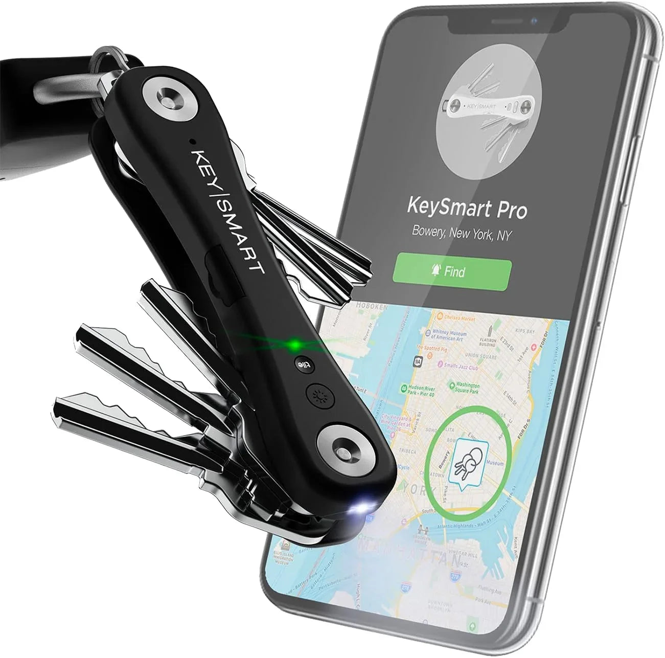 Pro - Compact Smart Trackable Key Holder w Flashlight & Tile Bluetooth Key Technology, EDC Key