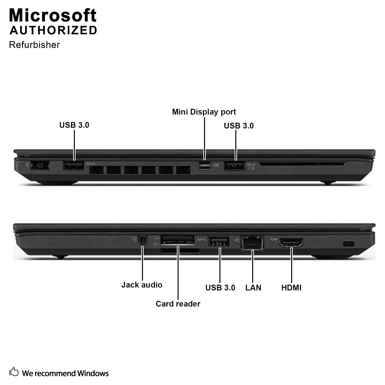 Used Grade A  ThinkPad T460 14" Laptop,  Core I5-6300U up to 3.0G, 8G DDR3L, 500G, miniDP, HDMI, USB 3.0, W10P64-Multi Languages Support (EN/ES/FR)