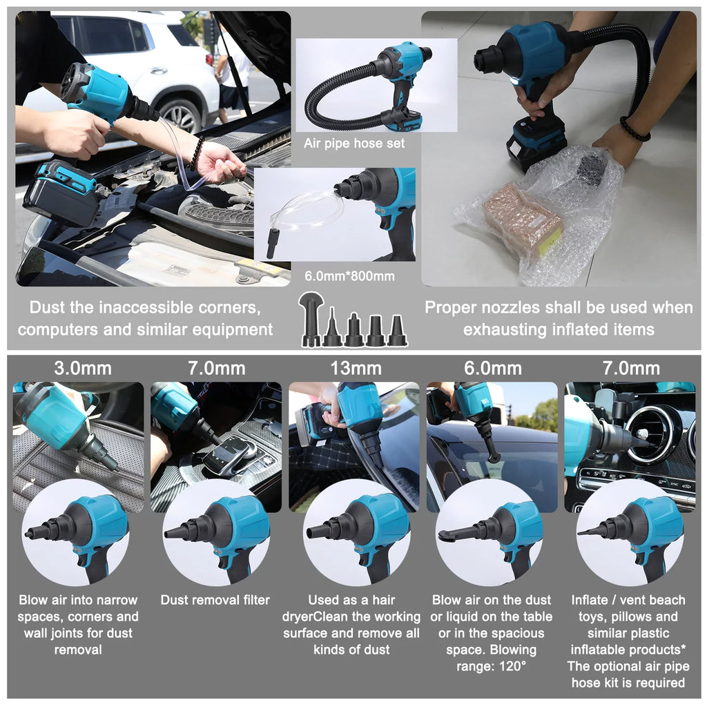 Electric Cordless Dust Blower, Rechargeable Air Dust Machine Stepless Speed Change, LED Working Light
