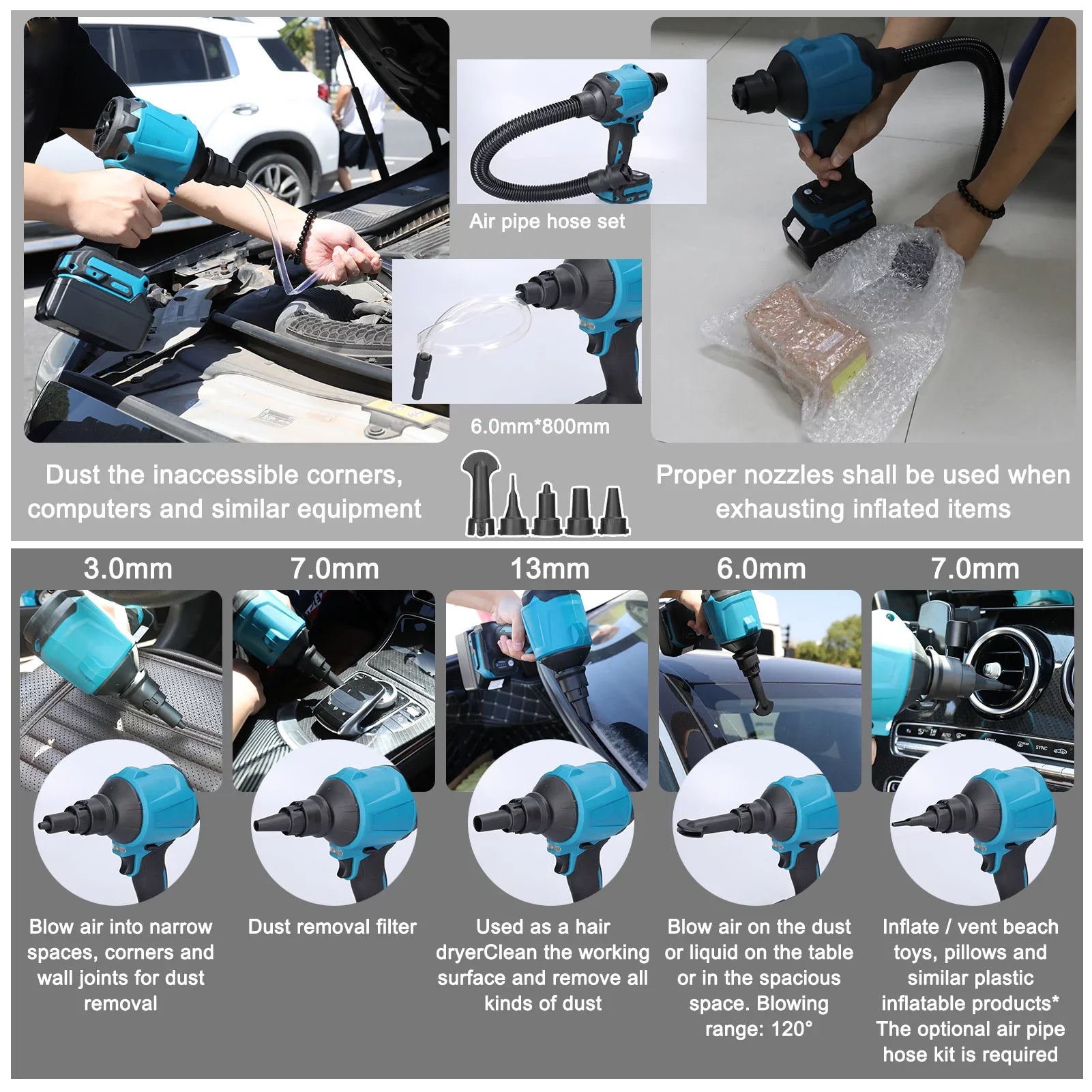 Electric Cordless Dust Blower, Rechargeable Air Dust Machine Stepless Speed Change, LED Working Light