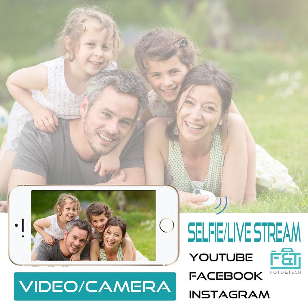 Foto&Tech 4in1 Wireless Remote Control Camera Video Shutter Release Selfie appropriate with iPhone 11 XR XS X 10 8 8+ 7 7+ 6 6s+ 5S 5C iPad Air Mini  Galaxy S10 S9 Edge S5 HTC Smartphone (White)