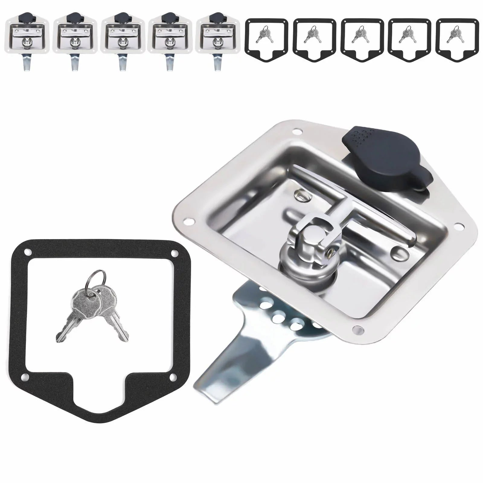 Set of 6 Folding T-handle Tool Box Lock RV Door Latch w/ 12 Keys Stainless Steel