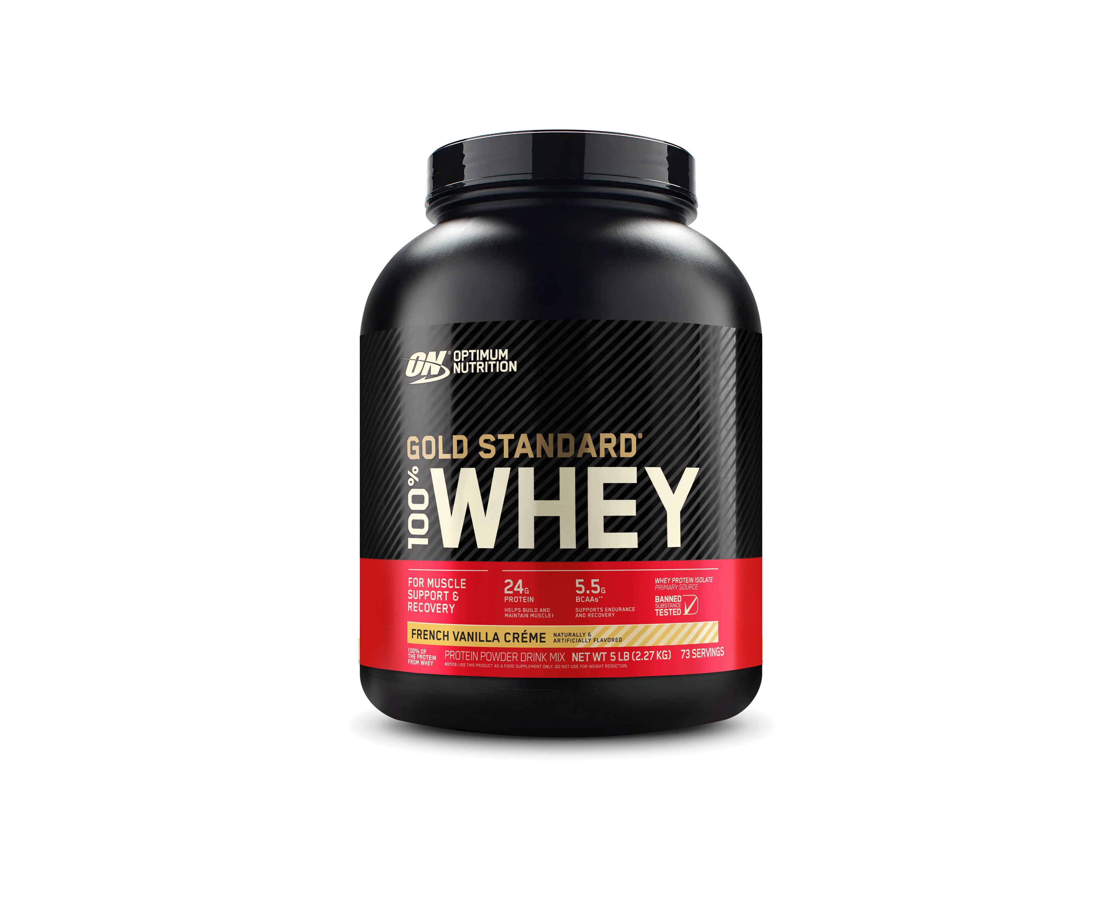 Optimum Nutrition, Gold Standard 100% Whey Protein Powder, French Vanilla Creme, 5 lb, 73 Servings