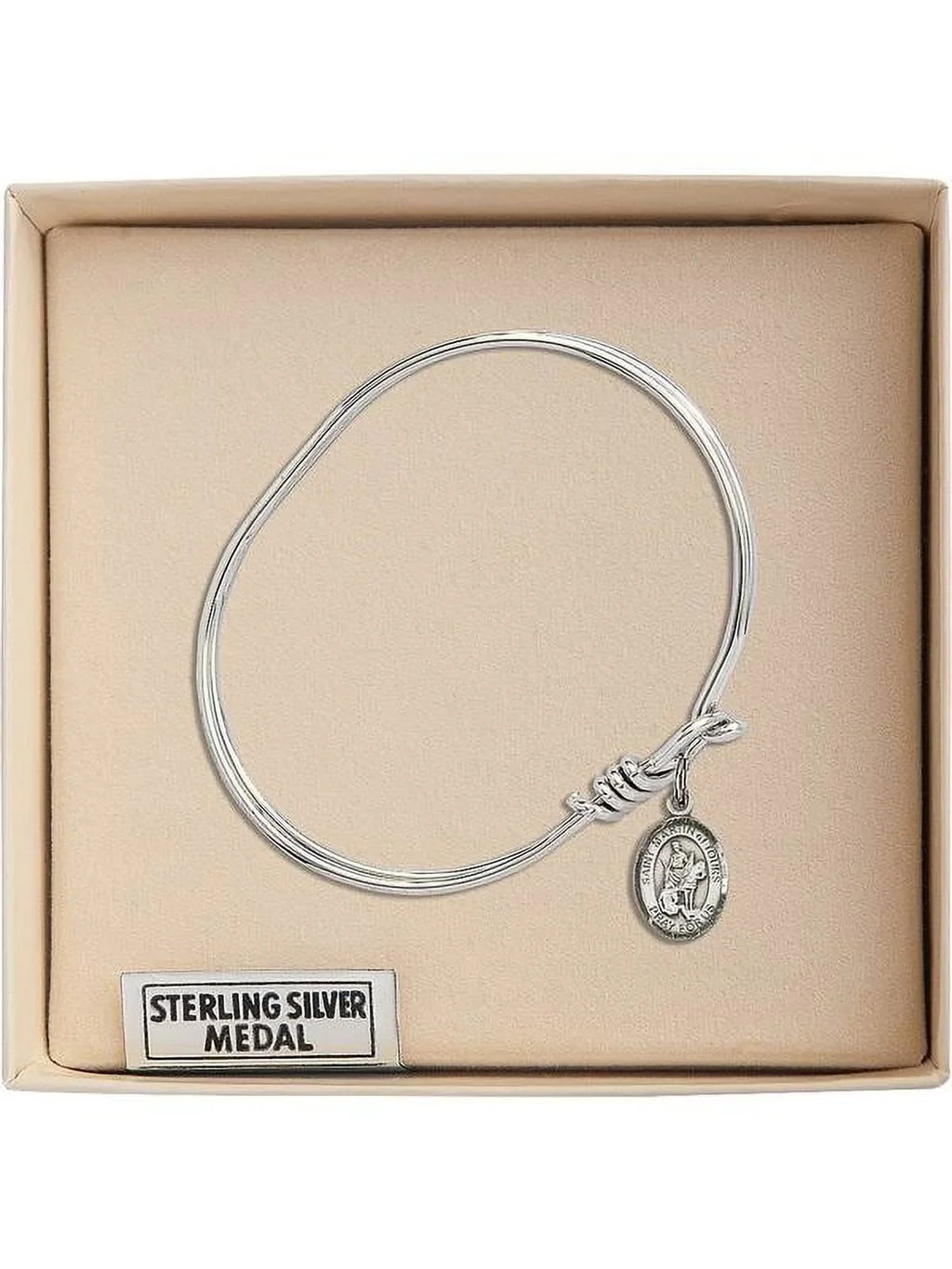 Martin of Tours in Sterling Silver. 5 3/4 inch Oval Eye Hook Bangle Bracelet w/ St