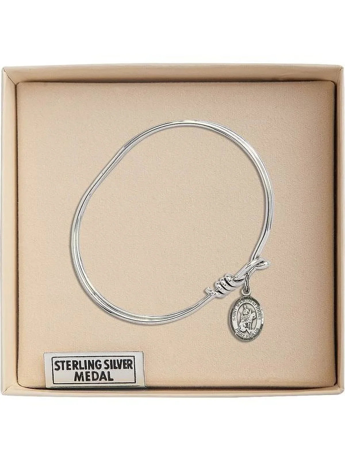 Martin of Tours in Sterling Silver. 5 3/4 inch Oval Eye Hook Bangle Bracelet w/ St