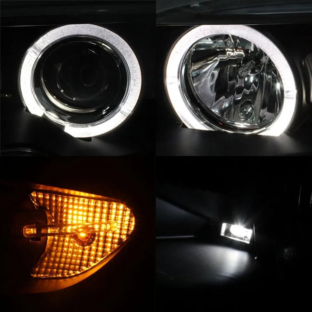 AKKON - For  E46 3-Series 2 Doors Coupe Black Halo Ring LED Projector Replacement Headlights LH + RH Lamps