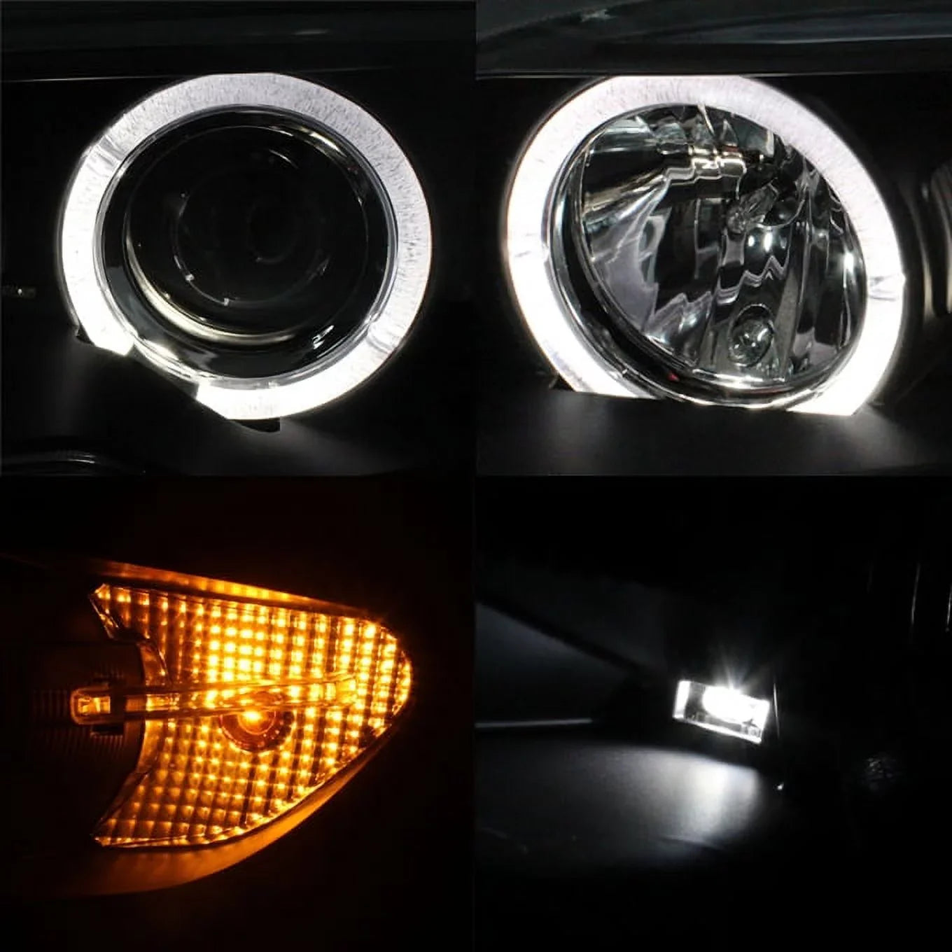 AKKON - For  E46 3-Series 2 Doors Coupe Black Halo Ring LED Projector Replacement Headlights LH + RH Lamps