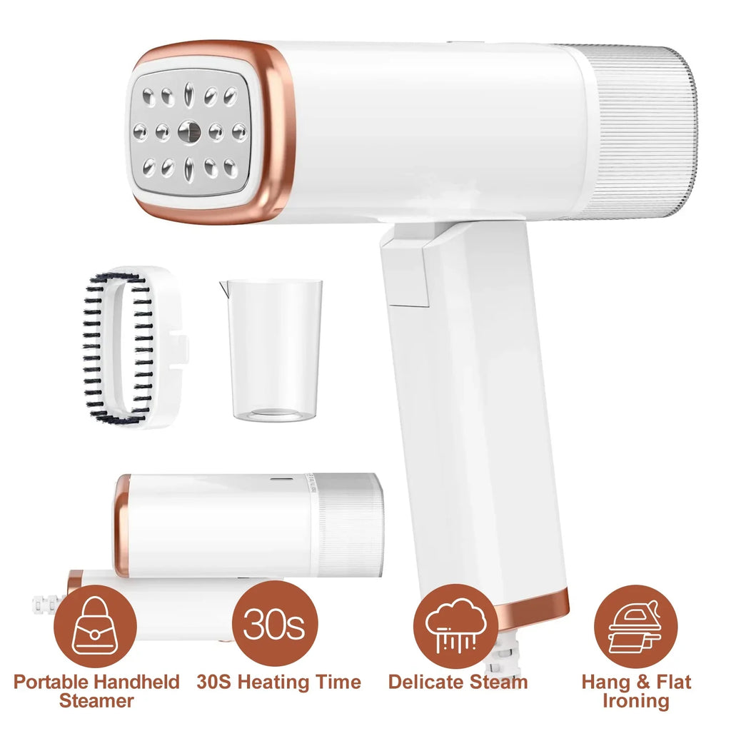 iMounTEK 1000W Portable Handheld Steamer with Brush Foldable Travel Electric Steamer for Garments Clothing Wrinkles Remover 30S Heat up 120ML liquid Tank, White