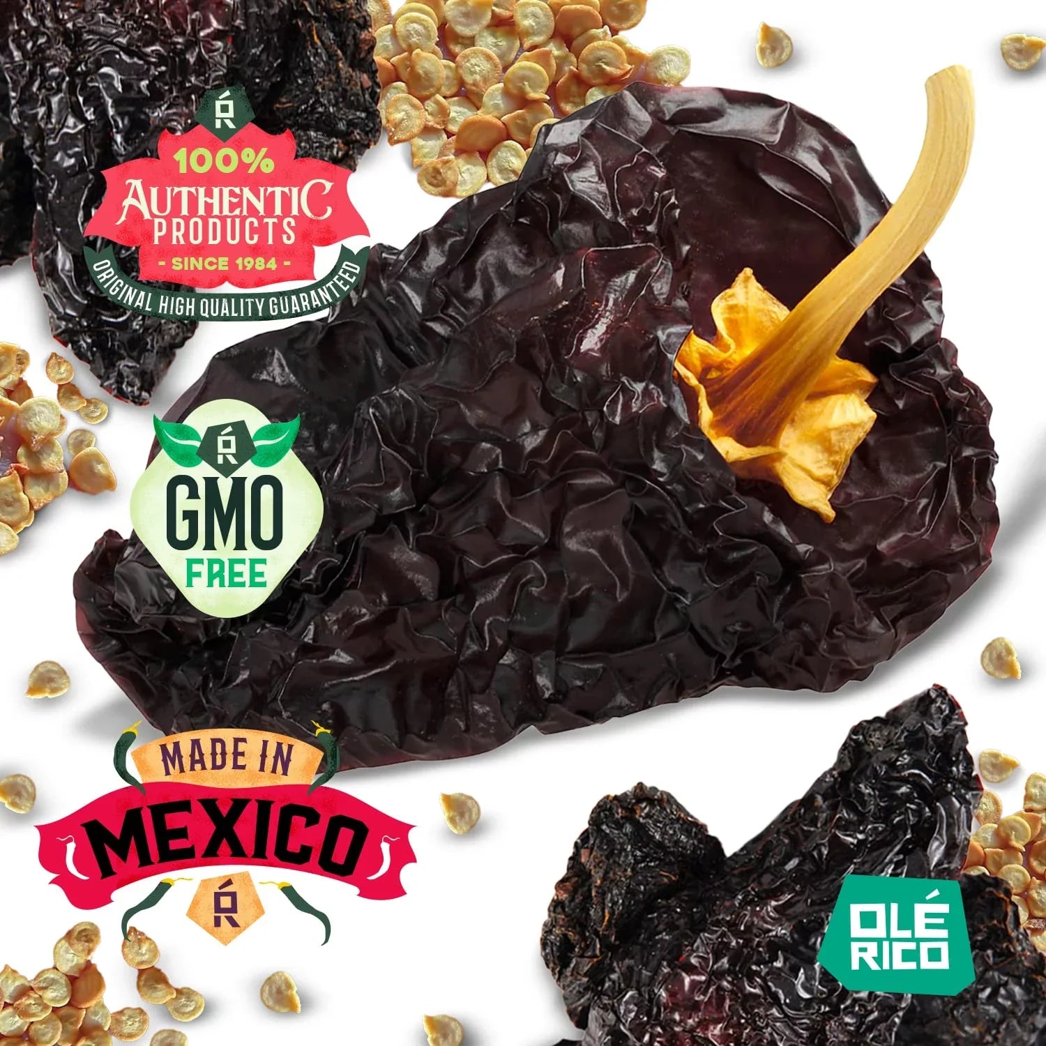OLÉ RICO - Dried Chile Peppers 3 Pack Bundle (12 oz Total) - Ancho Chiles, Guajillo Chiles and Arbol Chiles - The Spicy Trio - outstanding For Mexican Recipes - Packaged In Resealable Bags