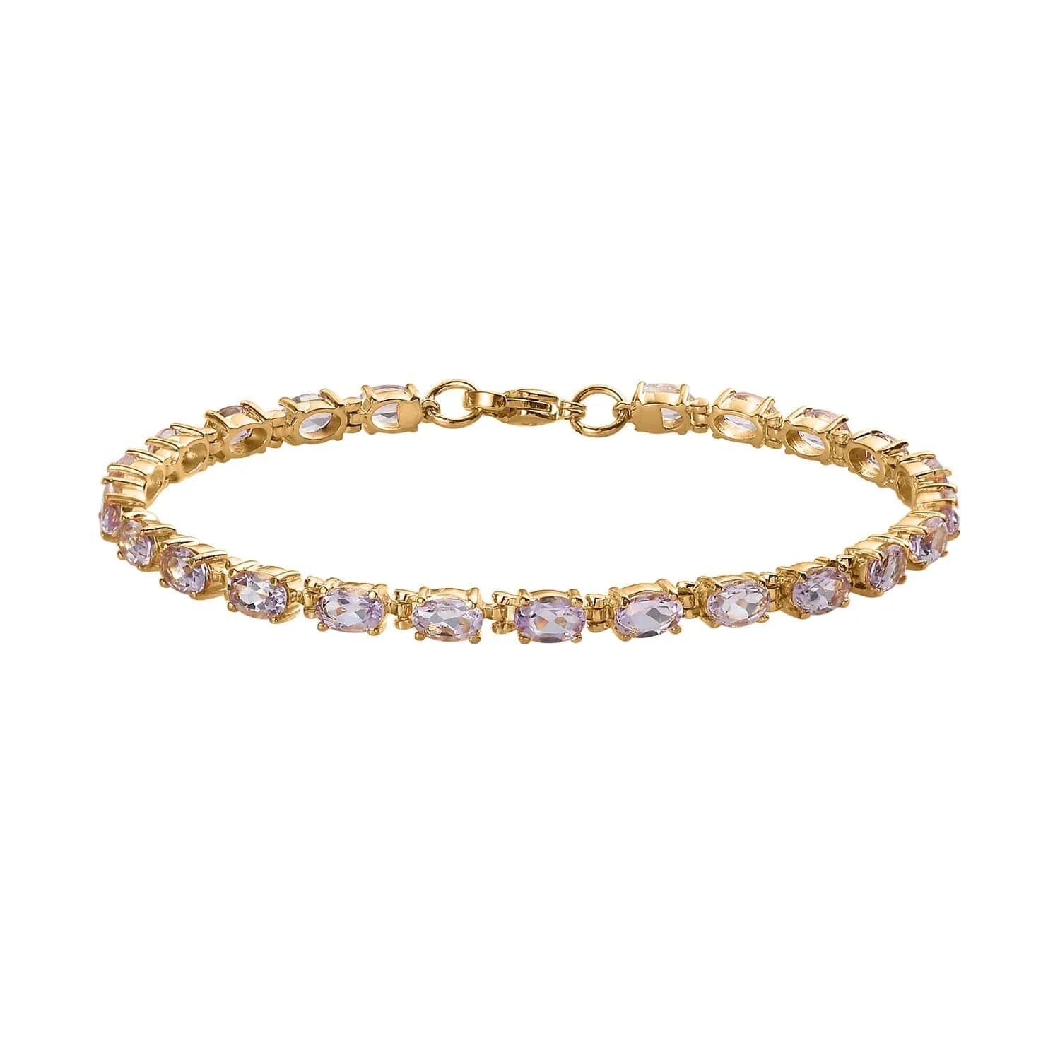 Shop LC Pink Amethyst Oval Stainless Steel Yellow Gold Ion Plated Bracelet for Women Jewelry Size 8" Ct 8.49 Birthday Gifts
