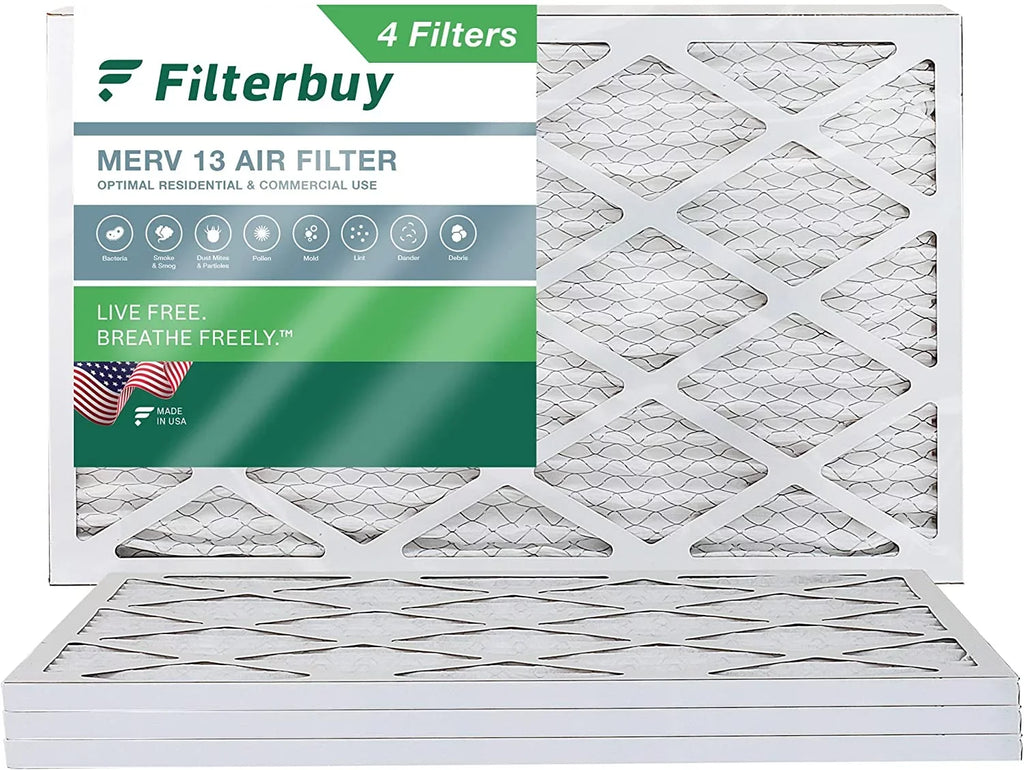 Filterbuy 12x20x1 MERV 13 Pleated HVAC AC Furnace Air Filters (4-Pack)