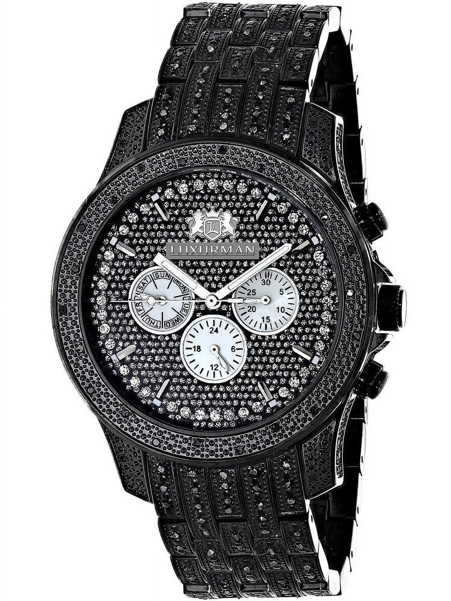 Men's Black Stainless Steel Diamond Accent Quartz Watch Metal Band plus Extra Leather Strap