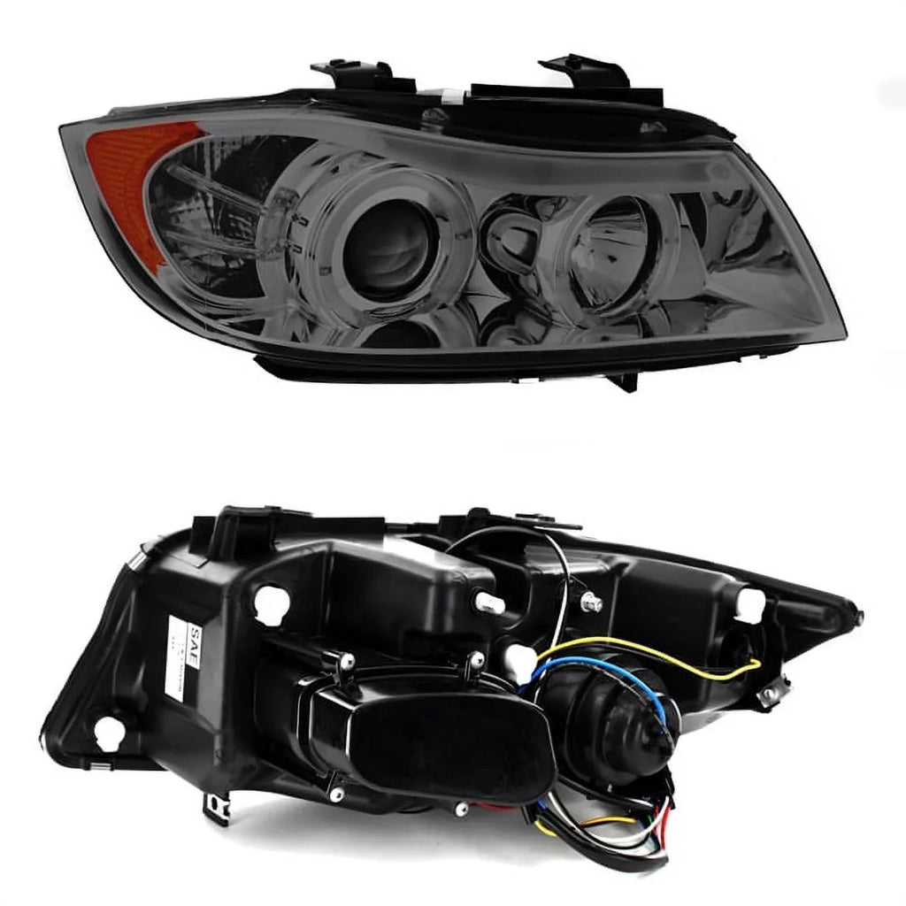 [Eye Lid] Fits 06-08  E90 3-Series Sedan Smoked Halo LED Projector Headlights Fits select: 2007-2008  328, 2006  325