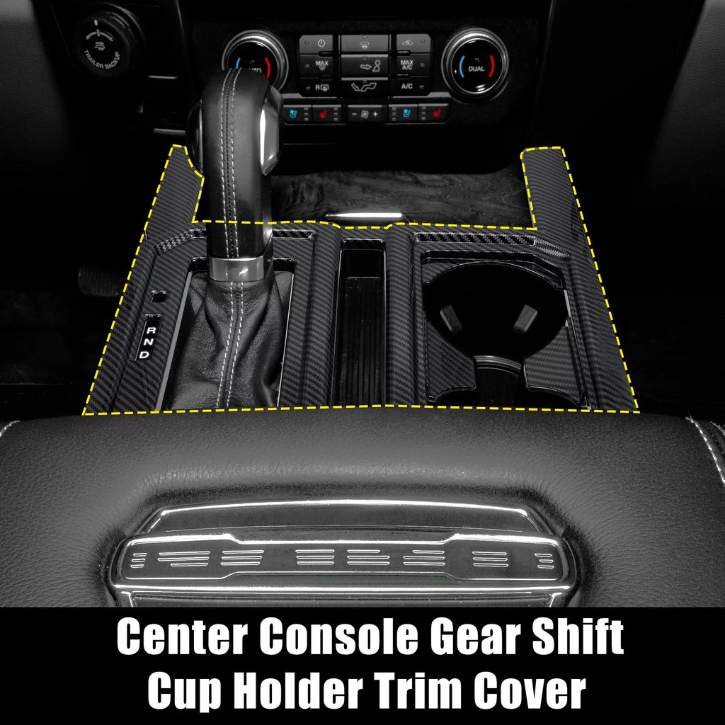 Carbon Fiber Pattern Car Center Console Gear Shift Cup Holder Trim shield for  F-150 2015 2016 2017 2018 2019 Black