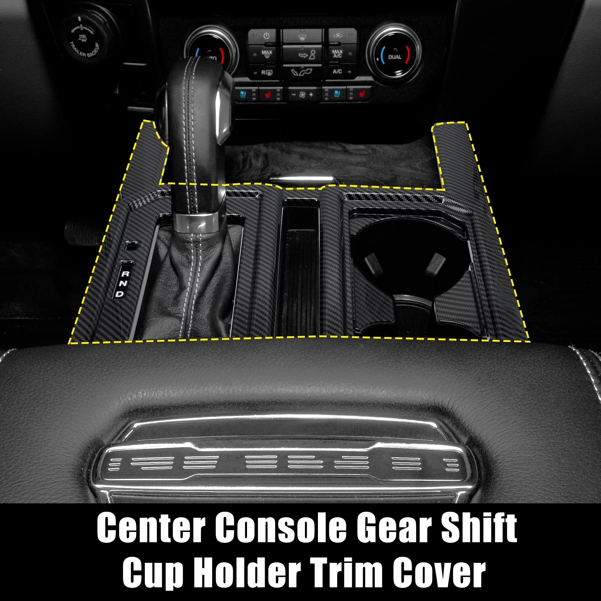 Carbon Fiber Pattern Car Center Console Gear Shift Cup Holder Trim shield for  F-150 2015 2016 2017 2018 2019 Black