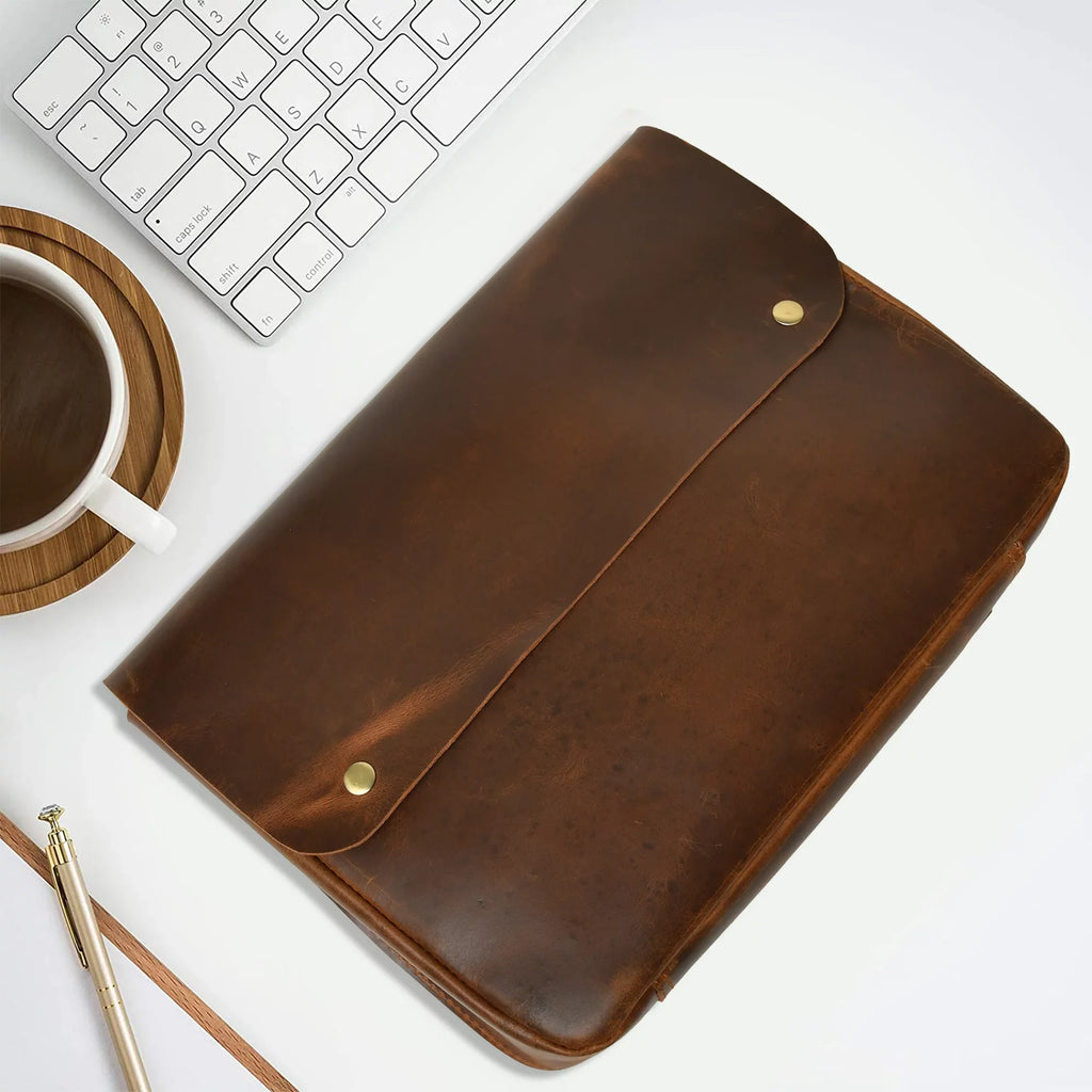Top Grain Leather Portfolio Envelope Document File Folder MacBook Holder Sleeve Case Folio