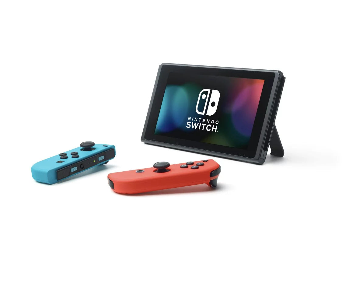 Nintendo Switch Console with Neon Blue & Neon Red Joy-Con - Bundle with Super Mario Odyssey + Luigi's Mansion 3 + Switch Carrying Case + 64GB MicroSD Card