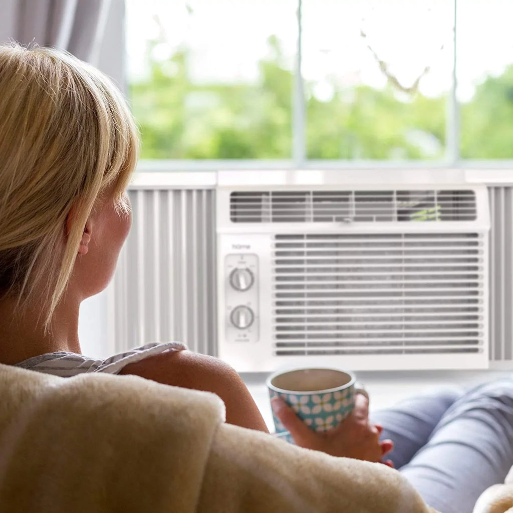 Ft.. hOmeLabs Window Air Conditioner 5000 BTU - Easy Mechanical Control Compact AC Unit with Washable Reusable Filter, 2 Cooling Speeds, 2 Fan Speeds - Ideal for Bedroom and Rooms up to 150 Sq