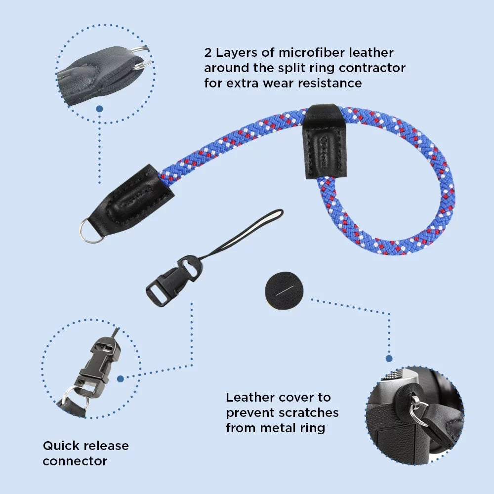 Foto&Tech Climbing Rope Camera Wrist Strap Quick Release Made in US appropriate with  A6600 A6500 A6400 A6000 A6300 A6100 A5100 A5000,RX1 R,RX1 R II,RX10,RX10 II,RX10 III,RX10 IV (34cm,Red/Blue/WT)