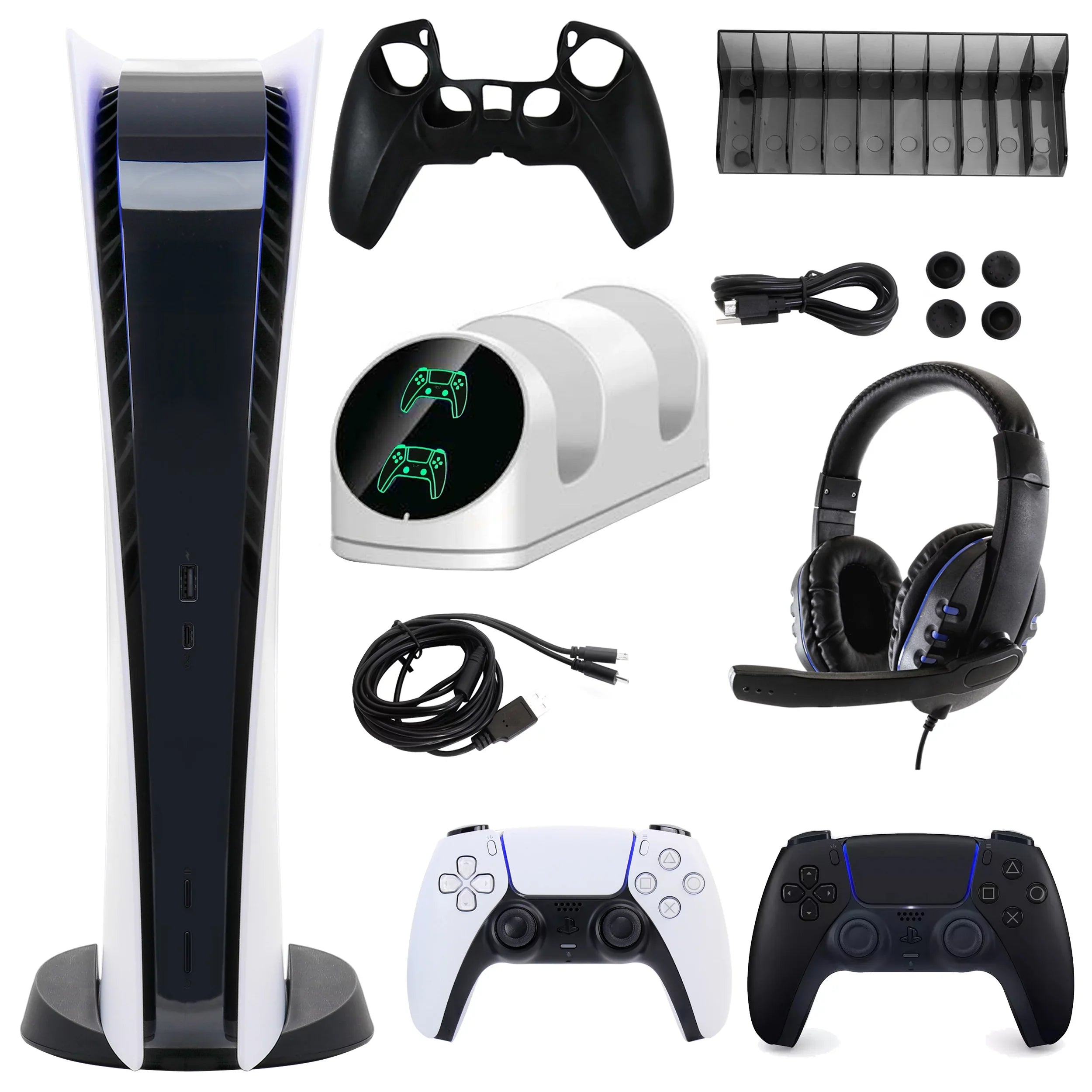 PlayStation 5 Digital Console with Extra Black Dualsense Controller and Accessories Kit (PS5, PlayStation Digital Version)