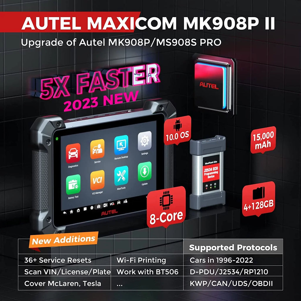 Autel MaxiCOM MK908 Pro II Car Diagnostic Scan Tool J2534 Programming ECU Coding Bi-directional, 38+ Services,J2534 Pass-Thru, AutoScan 2.0
