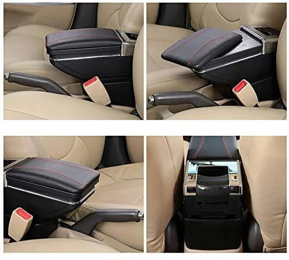 WUZSTAR Automotive Rotatable Black Armrest Console Storage Box Leather Cup Holder Storage Case