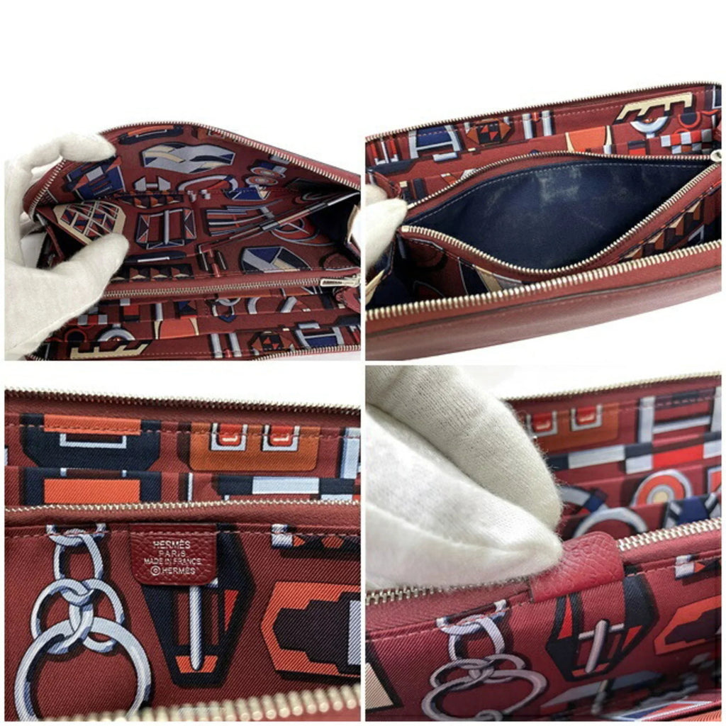 Pre-Owned Hermes Long Wallet Azap Bordeaux Rouge Glenat Silk In Leather Epson HERMES Round Ladies (Good)