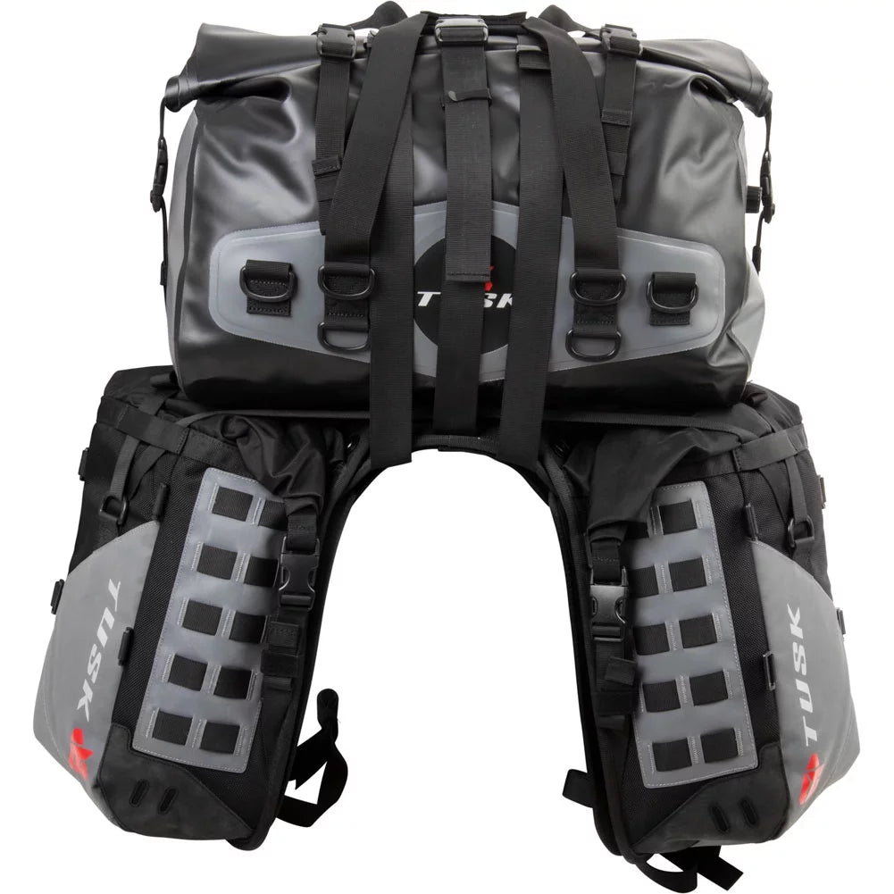 Tusk Highland X2 Rackless Luggage System w/Medium Dry Duffel Tail Bag Standard Heat Shield For Suzuki V-Strom 1050XT Adventure 2020