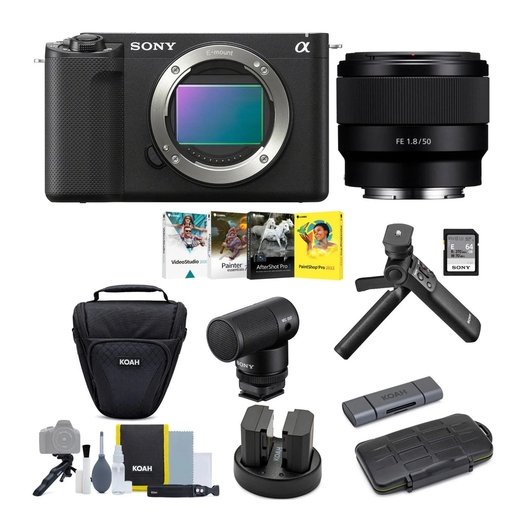 Alpha ZV-E1 Mirrorless Camera with 50mm Lens, Grip, and Mic (Black) Kit